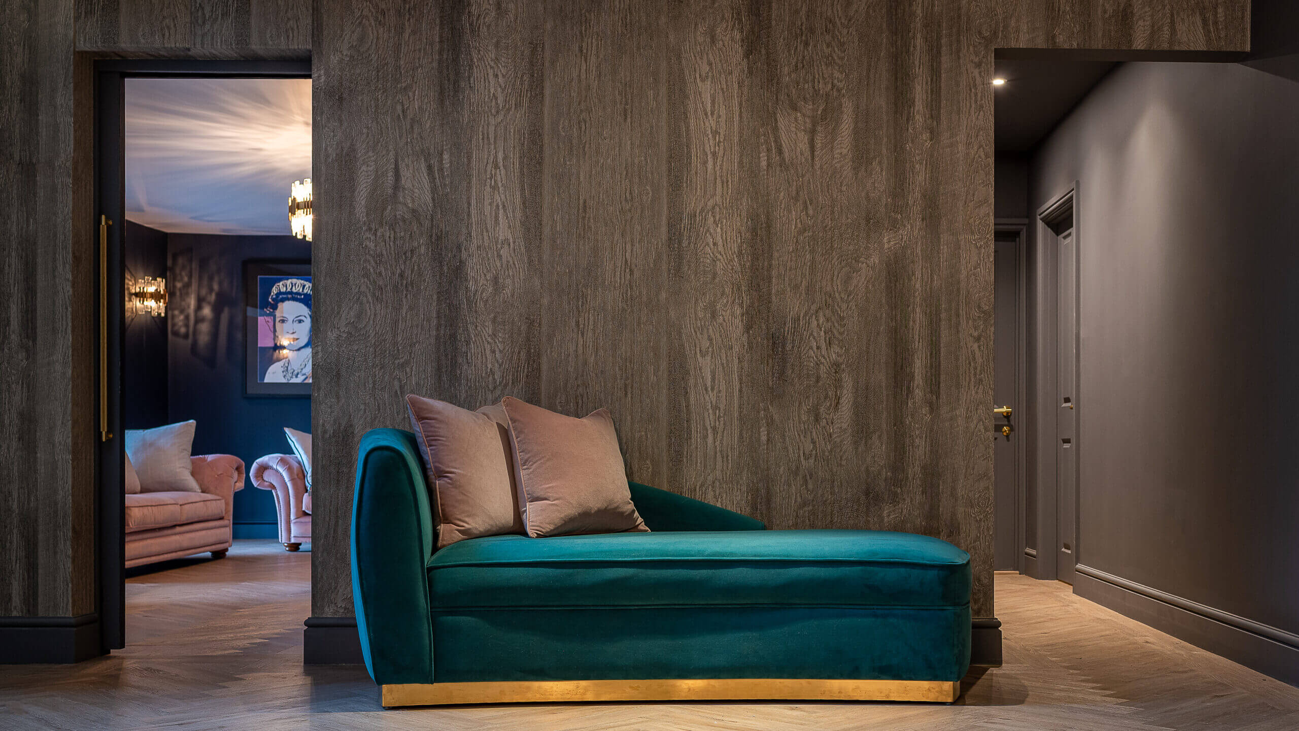 Residential Biophilic Design - Hallway with green sofa